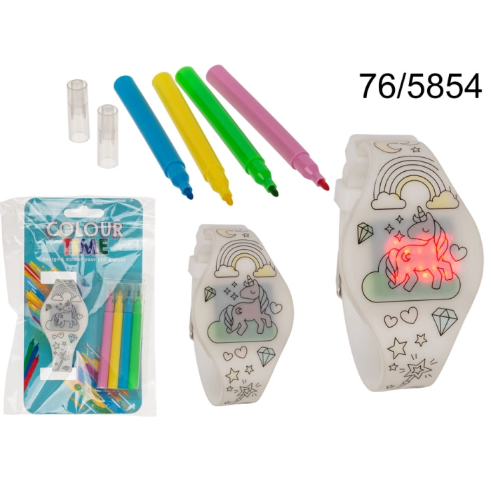 Paintable LED unicorn watch with felt-tip pens