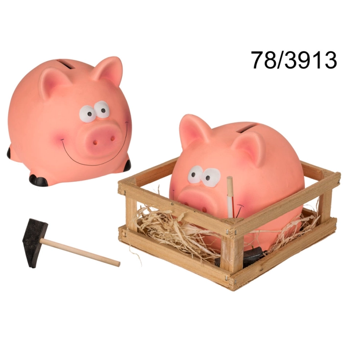 Świnka skarbonka z młotkiem