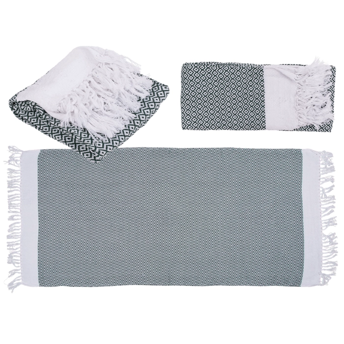 Ręcznik fouta zielono-biały 80x170 cm