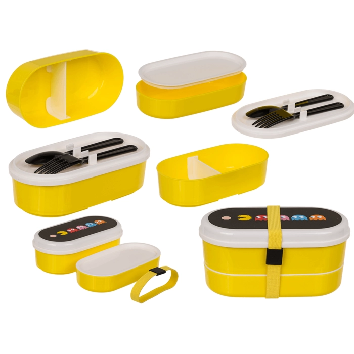 Pudełka na żywność lunchbox Pac-Man z łyżką i widelcem - produkt licencyjny