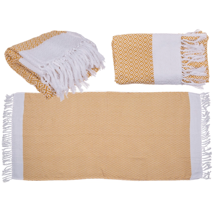 Yellow and white fouta towel 80x170 cm