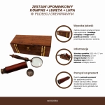 Zestaw Podróżnika Retro – Luneta, Kompas i Lupa w Drewnianym Pudełku