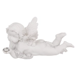 Leżący Aniołek z Kryształowym Sercem – Elegancka Figurka Dekoracyjna | Hurtownia Prezentów Kemis.pl