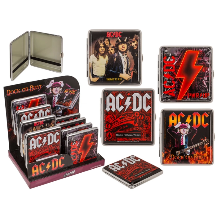 Etui na papierosy AC/DC – metalowe, rockowy design | Hurtownia gadżetów