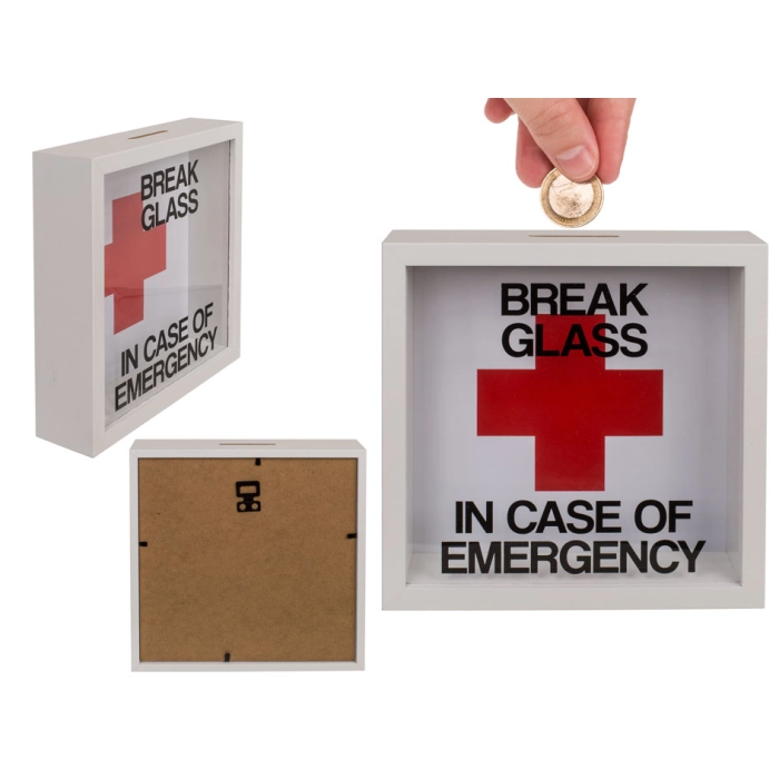 Break glass in case of emergency - money box