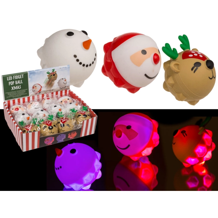 Świąteczna Piłka LED Antystresowa – Mikołaj, Renifer, Bałwanek | Hurtownia Zabawek Kemis.pl