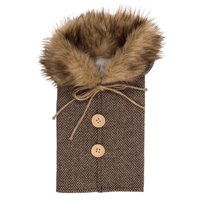 Ubranko na Butelkę z Futrzanym Kołnierzem – Świąteczna Ozdoba Stołu | Hurtownia dekoracji i prezentów