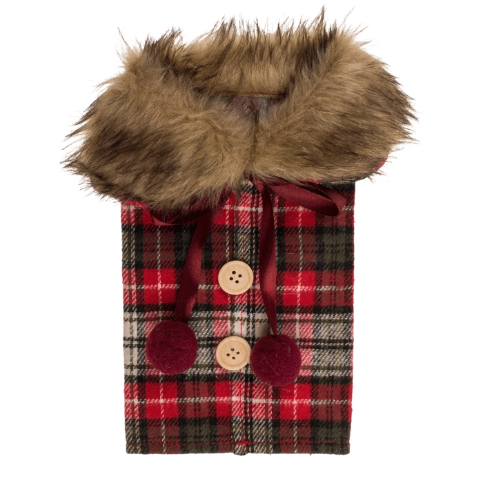 Ubranko na Butelkę z Futrzanym Kołnierzem – Świąteczna Ozdoba Stołu | Hurtownia dekoracji i prezentów