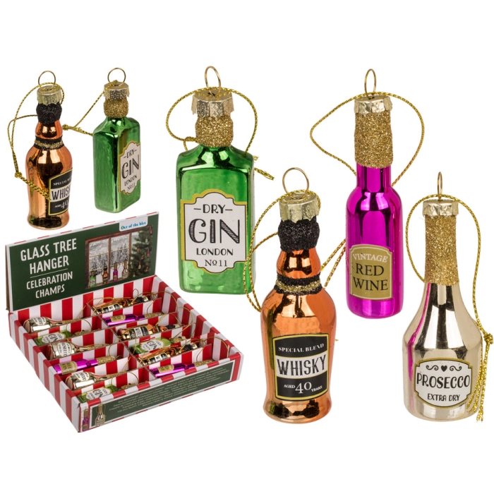 Szklane Ozdoby Choinkowe – Butelki Celebration Champs | Hurtownia Dekoracji Kemis.pl