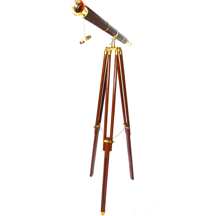 Telescope on Wooden Tripod - Stylish Decoration in Retro Climate