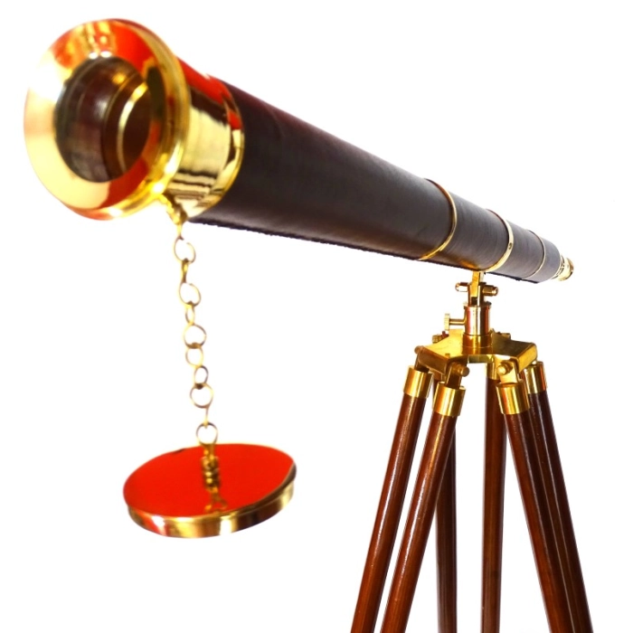 Telescope on Wooden Tripod - Stylish Decoration in Retro Climate