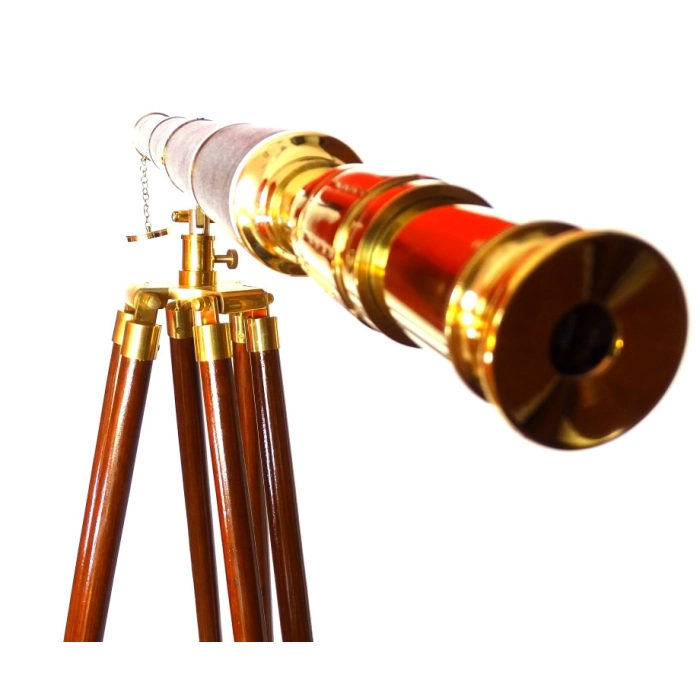 Telescope on Wooden Tripod - Stylish Decoration in Retro Climate