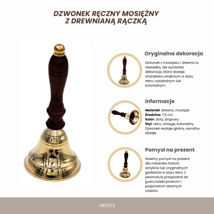 Dzwonek Ręczny z Mosiądzu i Drewna – Powrót do Czasów Klasycznej Elegancji