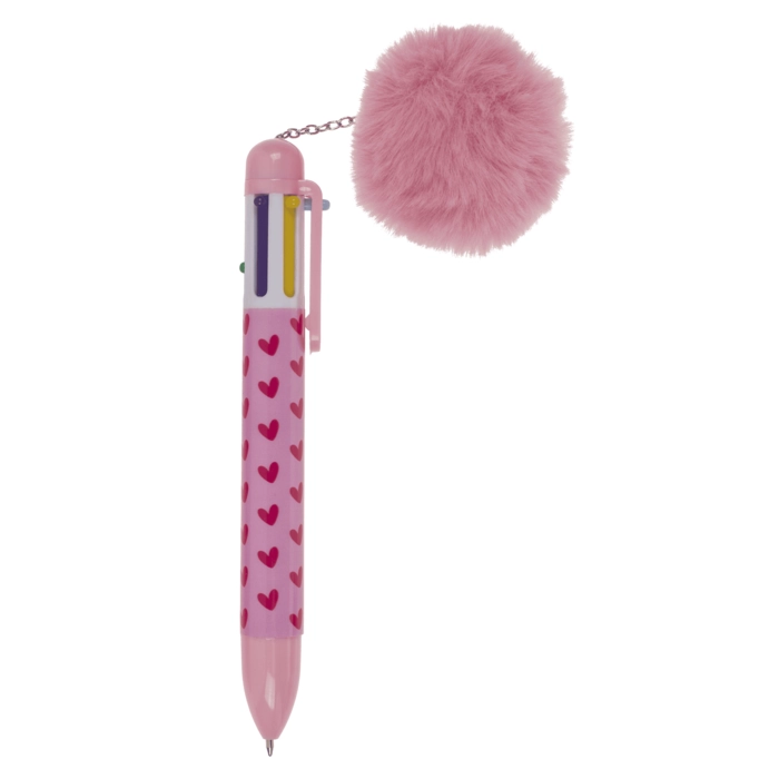 Długopis 6-kolorowy z Pomponem – Heart Pom Pom | Hurtownia Gadżetów i Upominków Kemis.pl