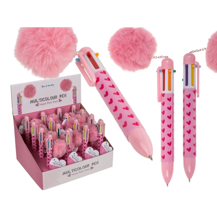 Długopis 6-kolorowy z Pomponem – Heart Pom Pom | Hurtownia Gadżetów i Upominków Kemis.pl