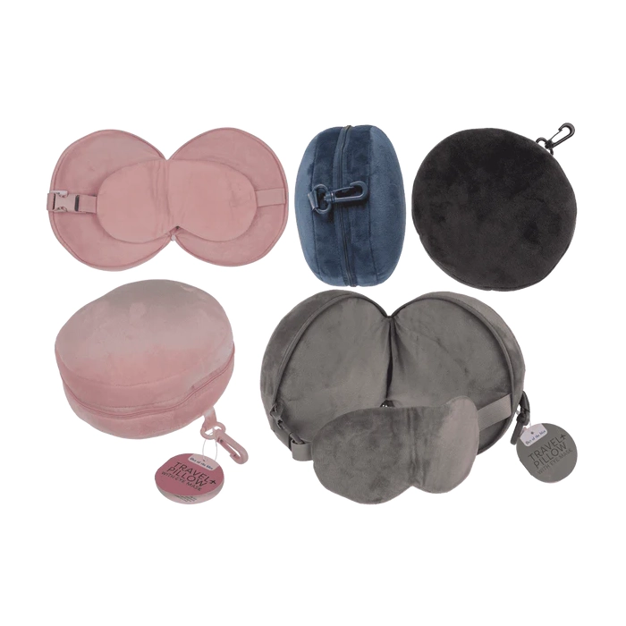 Poduszka Podróżna Pluszowa z Opaską na Oczy