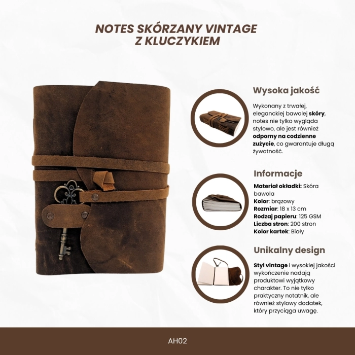 Notes Skórzany Retro z Kluczykiem – 200 Stron Stylu, Prywatności i Inspiracji