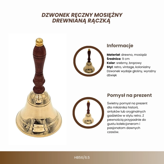 Dzwonek Ręczny Retro z Mosiądzu i Drewna – Stylowa Klasyka w Twoim Wnętrzu