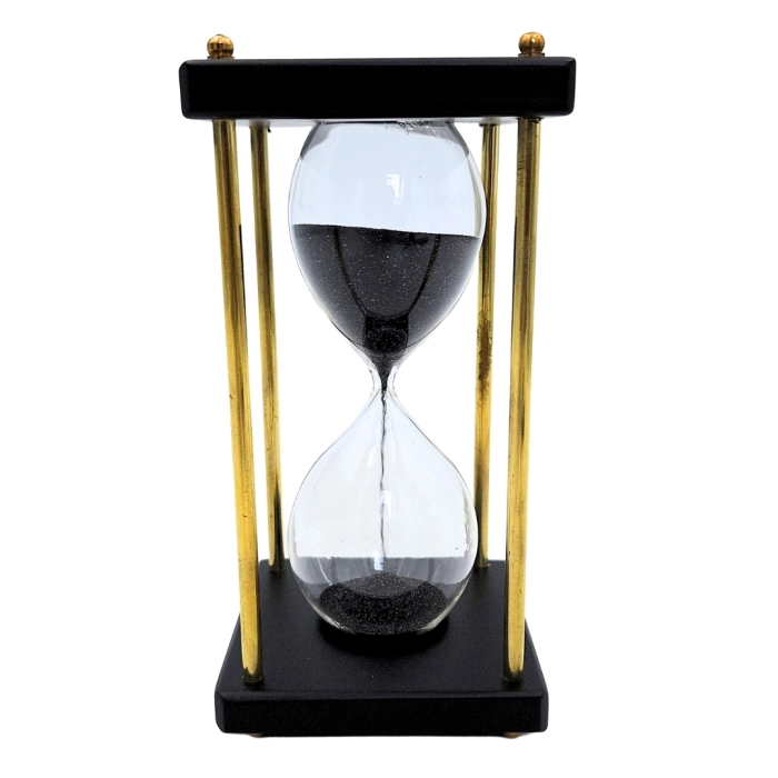 Klepsydra Mosiężno-Drewniana z Czarnym Piaskiem – 5 Minut Stylowej Refleksji