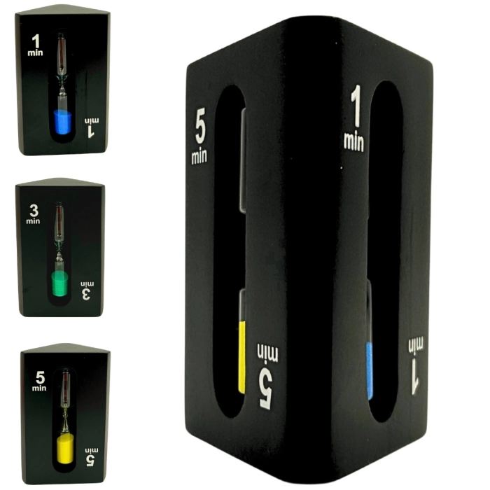 Klepsydra Trójstronna 1–3–5 Minut Czarna – Nowoczesny Timer | Gadżety | Kemis.pl