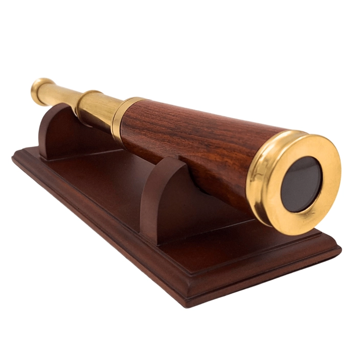 Luneta Mosiężno-Drewniana Retro na Drewnianej Podstawie