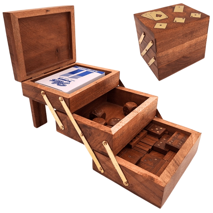 Elegancki Zestaw Gier 3w1 – Karty, Kości i Domino