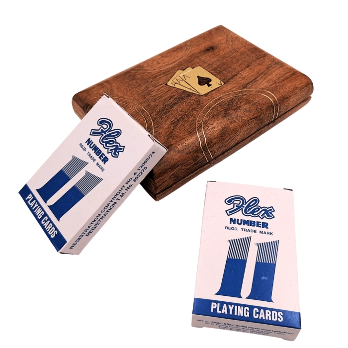 Zestaw 2 Talii Kart w Drewnianym Pudełku Vintage