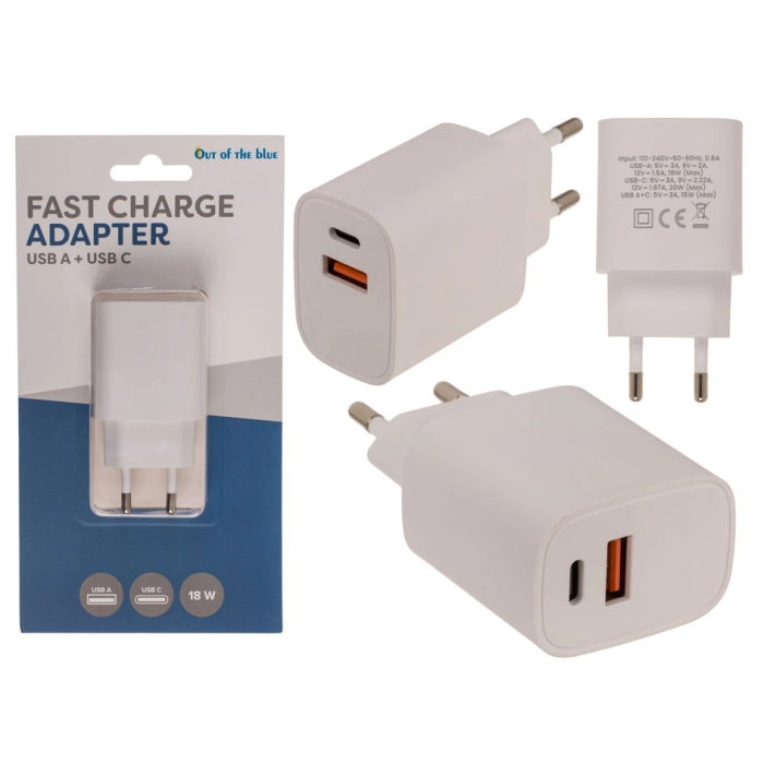 Szybki adapter ładowania USB A + USB C | Hurtownia akcesoriów GSM