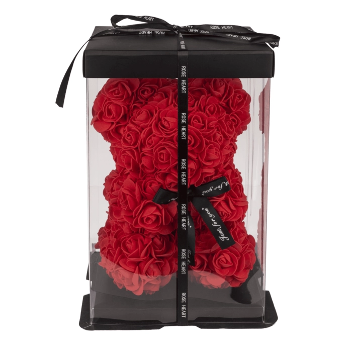 Miś z róż 25 cm w eleganckim pudełku – romantyczny prezent