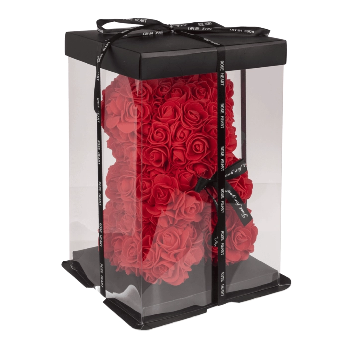 Miś z róż 25 cm w eleganckim pudełku – romantyczny prezent