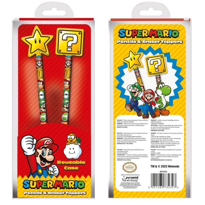 Super Mario pencils and eraser toppers