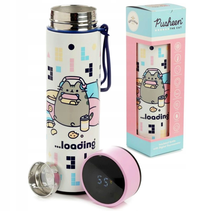 Pusheen butelka termiczna 450 ml z termometrem cyfrowym | Hurtownia gadżetów