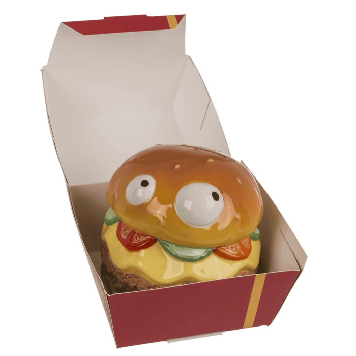 Skarbonka Burger z oczami w pudełku – zabawny prezent | Hurtownia gadżetów