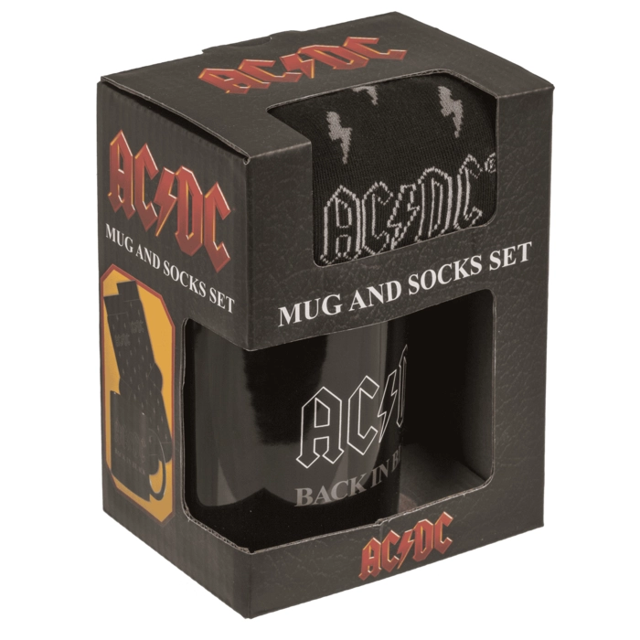 Zestaw Prezentowy AC/DC „Back in Black” – Kubek i Skarpetki dla Fanów Ciężkiego Brzmienia