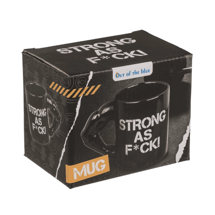 Kubek Strong as F*CK – czarny kubek z uchwytem biceps | Hurtownia prezentów i gadżetów
