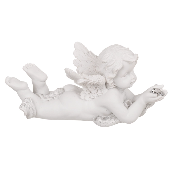 Leżący Aniołek z Kryształowym Sercem – Elegancka Figurka Dekoracyjna | Hurtownia Prezentów Kemis.pl