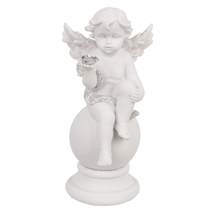 Aniołek z Kryształowym Sercem na Kuli – Elegancka Figurka Dekoracyjna | Hurtownia Prezentów Kemis.pl