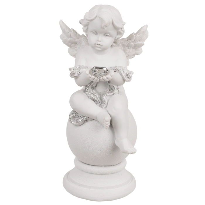 Aniołek z Kryształowym Sercem na Kuli – Elegancka Figurka Dekoracyjna | Hurtownia Prezentów Kemis.pl