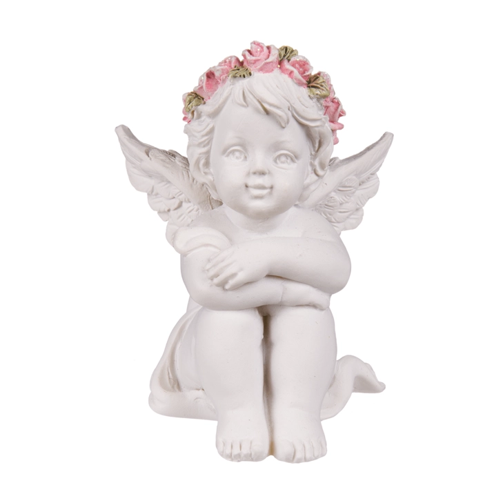 Aniołek z Różową Wiankiem – Subtelna Figurka Dekoracyjna | Hurtownia Prezentów Kemis.pl