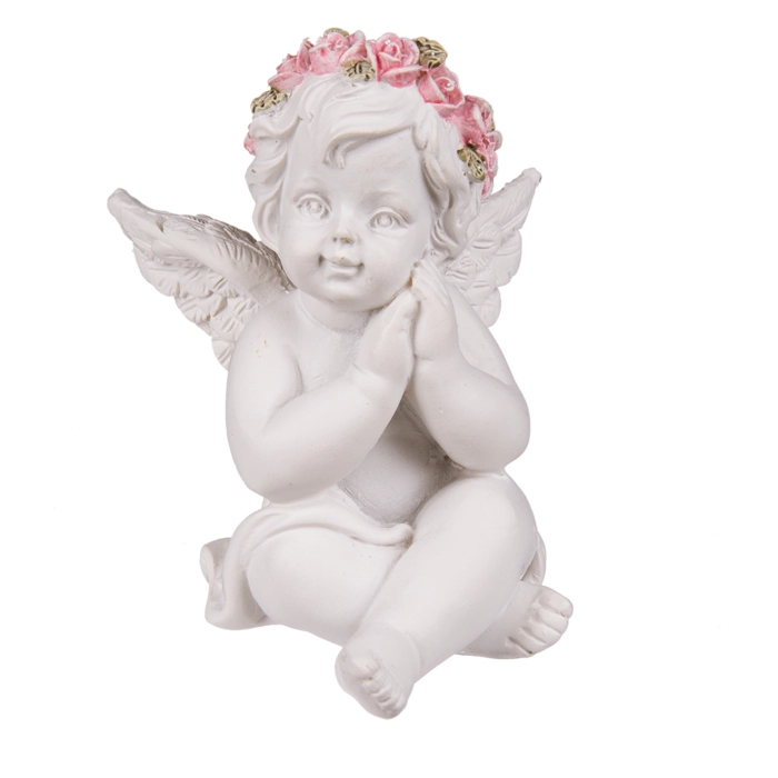 Aniołek z Różową Wiankiem – Subtelna Figurka Dekoracyjna | Hurtownia Prezentów Kemis.pl