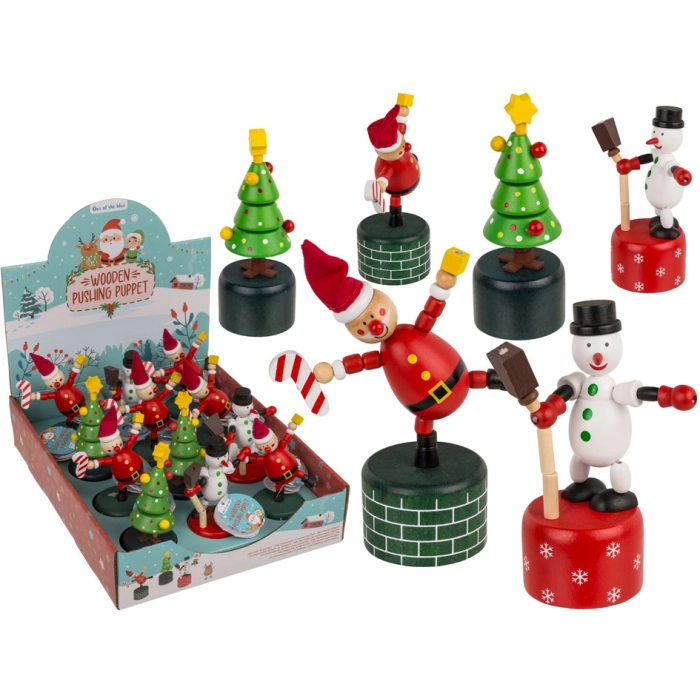 Drewniana Figurynka Świąteczna – Mikołaj, Bałwanek i Choinka | Hurtownia Kemis.pl