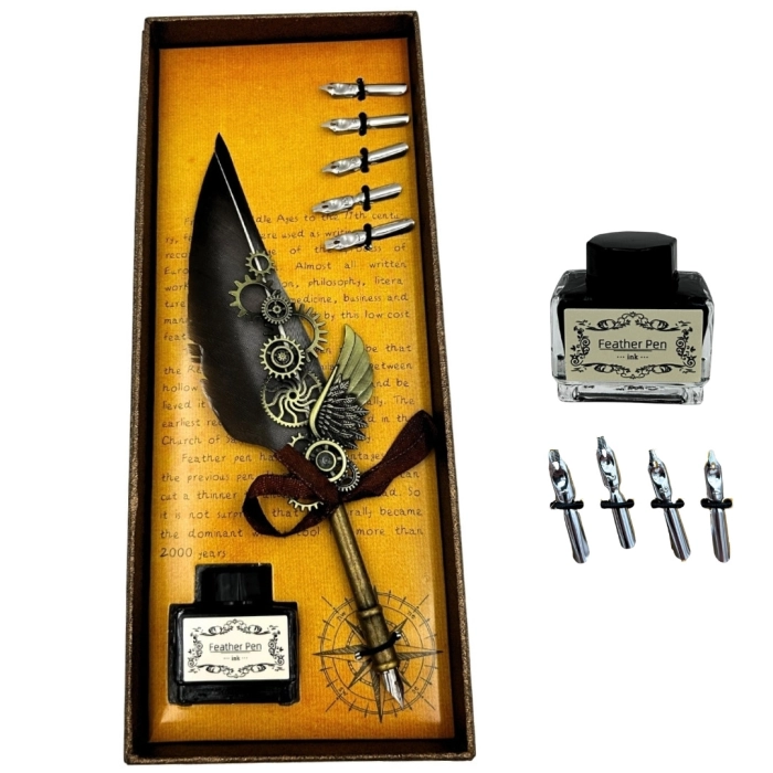 Zestaw do Kaligrafii Retro z Piórem Gęsim i 6 Stalówkami